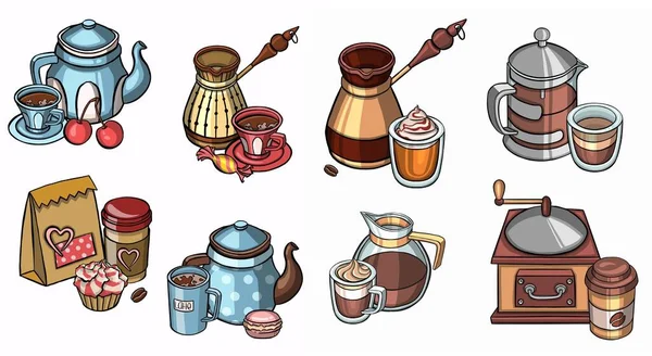 Doodle Coffeeshop Items Met Naadloos Patroon Vectorillustratie — Stockvector