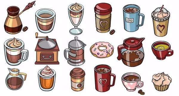 Süßigkeiten Und Getränke Vektor Sammlung Von Skizzen Von Kaffeebecher Und — Stockvektor