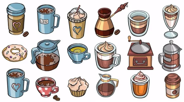 Tatlı Bir Kupada Sıcak Içecek Koleksiyonu Çikolata Kahve Marşmelovlu Kakao — Stok Vektör