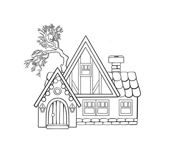 Modern Cottage Contour Drawing White Background Vector Illustration — Stock Vector