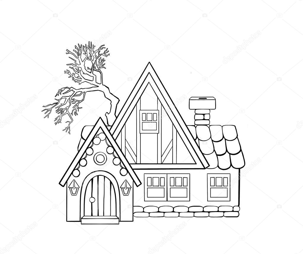 Modern cottage , contour drawing on a white background. Vector illustration