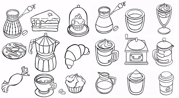 Coffee Tea Line Icons Latte Espresso Cappuccino Coffee Cups Symbols — Stock Vector