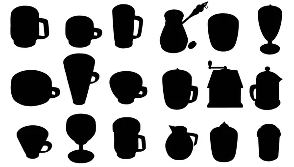 Diferentes Formas Tazas Siluetas Negras Tazas Ilustración Vectorial — Vector de stock