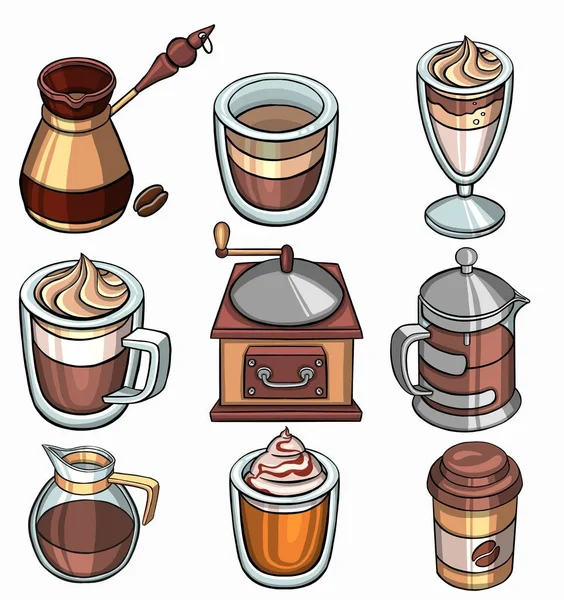 Café Sobremesas Ícones Conjunto Isolado Para Menu Outro Design Ilustração — Vetor de Stock