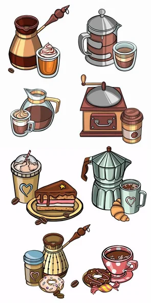 Illusztráció Kézi Rajz Stílus Kávé Készlet Gyűjteménye Doodle Elemek Fehér — Stock Fotó