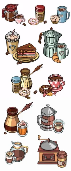 Set Cozy Coffee Shop Elements Clipart Isolated Color Design Print — Stock Photo, Image