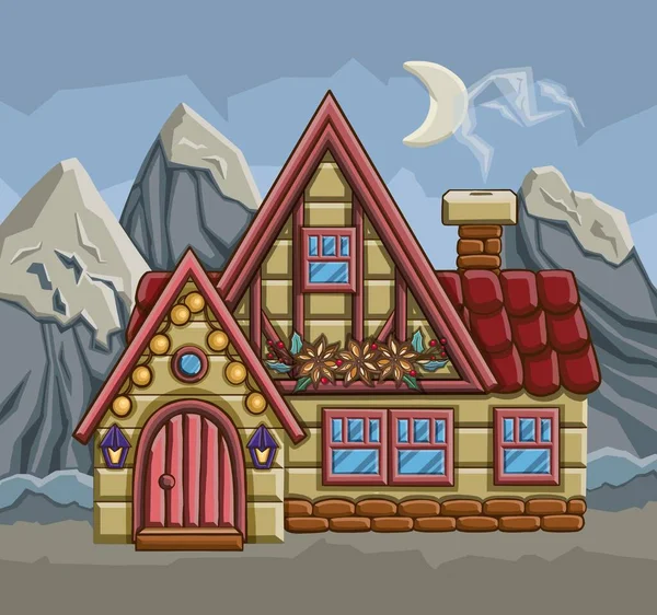 Dessin Animé Petite Cabane Bois Dans Les Bois Nuit Simbol — Photo