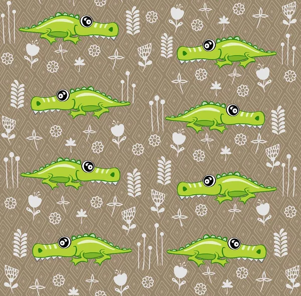 Crocodile pattern design with several alligators - funny hand drawn doodle, seamless pattern. Lettering poster or t-shirt textile graphic design. wallpaper, wrapping paper, background.