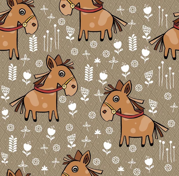 Patrón Infantil Sin Costuras Con Lindos Caballos Texturas Dibujadas Mano — Vector de stock