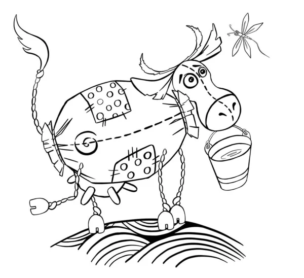 Happy Cow Lijn Kunst Illustratie Cartoon Witte Achtergrond Hoge Kwaliteit — Stockfoto