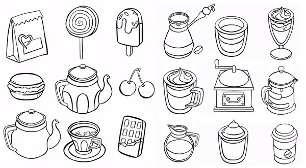 Ikony Linky Kávu Čaj Latte Espresso Cappuccino Šálky Kávy Symboly — Stock fotografie