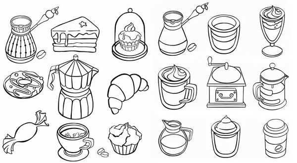 Coffee Tea Line Icons Latte Espresso Cappuccino Coffee Cups Symbols — Stock Photo, Image