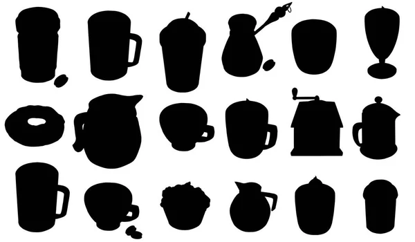 Diferentes Formas Tazas Siluetas Negras Tazas Ilustración Vectorial — Vector de stock