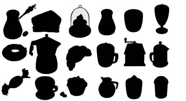 Diferentes Formas Tazas Siluetas Negras Tazas Ilustración Vectorial — Vector de stock