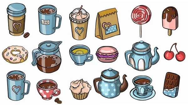 Conjunto Simple Café Ilustración Vectorial — Archivo Imágenes Vectoriales