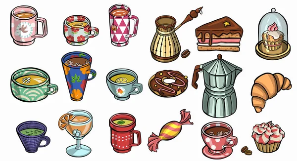 Conjunto Simples Café Chá Ilustração Vetorial —  Vetores de Stock