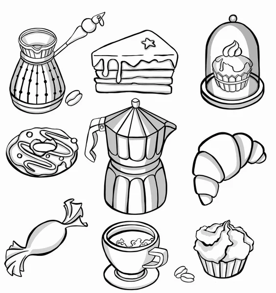 Sketches Tea Objects Hand Drawn Set Symbol Icon — Stock Vector