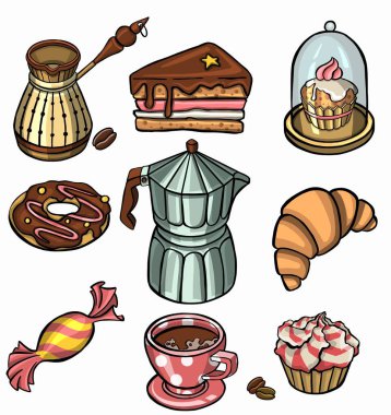 Çay eşyasının çizimleri. El çizimi sembol. simge