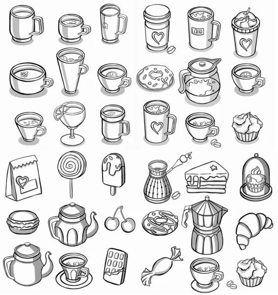 Tea Coffee Pastry Icons Line Set Symbol Icon — Stock Vector