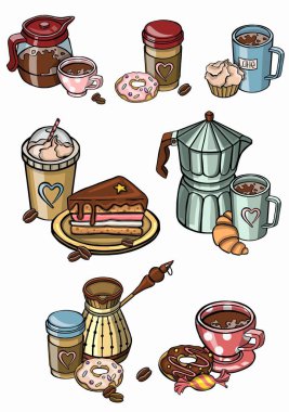 Çay takımı ve çöreklerle dolu bir resim.