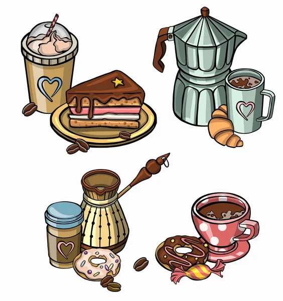 Ilustración con bodegón de juego de té y cupcakes —  Fotos de Stock