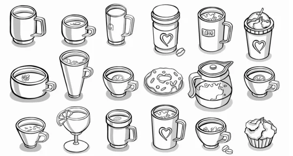 Thee Koffie Gebak Iconen Lijn Hoge Kwaliteit Illustratie — Stockfoto