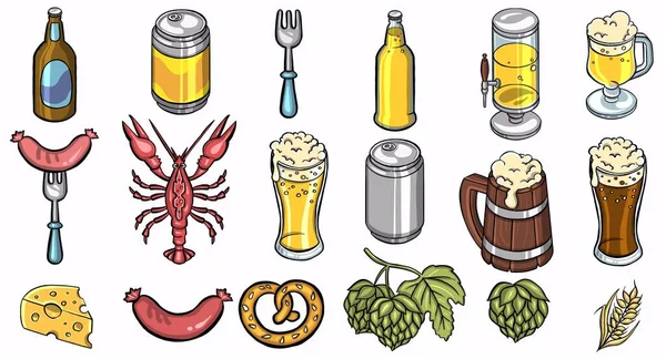 Bière Ensemble Dessin Main Illustration Vectorielle — Image vectorielle