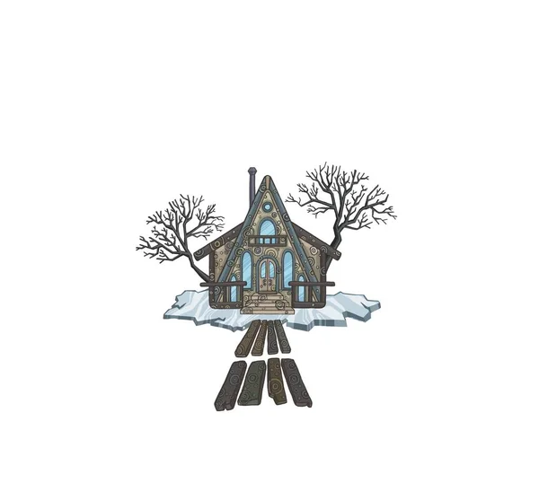 Maison Bois Avec Passerelles Sur Iceberg Hiver Illustration Illustration Haute — Photo