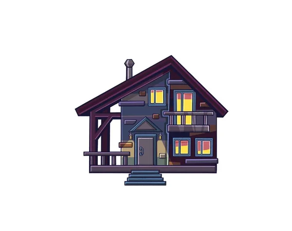 Chalet Wooden House Eco House House Nature Flat Illustration High — Stock Photo, Image