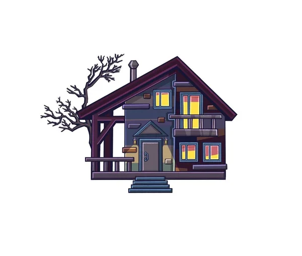 Chalet Holzhaus Ökohaus Haus Der Natur Flache Illustration Hochwertige Illustration — Stockfoto