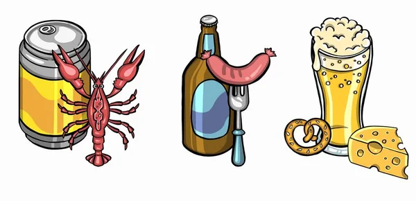 Cerveja Conjunto Desenho Manual Ilustração Vetorial — Vetor de Stock