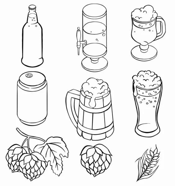 Conjunto Icono Cerveza Como Alcohol Cervecería Cerveza Artesanal Lúpulo Ilustración — Archivo Imágenes Vectoriales