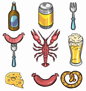 - Bira. El çizimi seti. Vektör illüstrasyonu