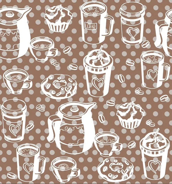 Seamless pattern with cups of tea and coffee, Pattern. High quality illustration