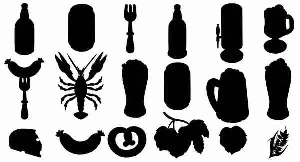 Bottiglia Bicchiere Boccale Birra Silhouette Stencil Modello Fiocco Silhouette Fiocco — Foto Stock