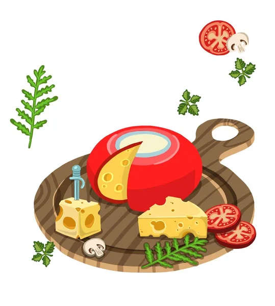 Illustration Verschiedener Käse Und Tomatensorten Vektorillustration — Stockvektor