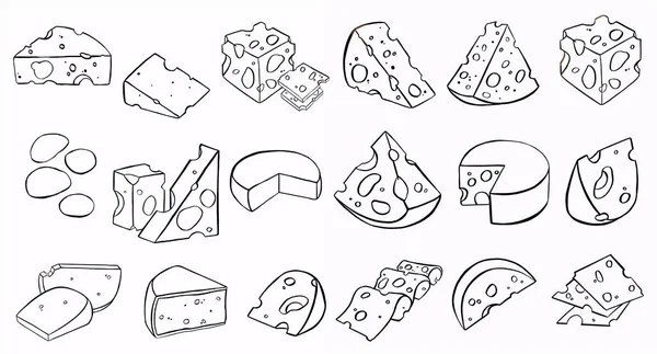 Cheese Making Various Types Cheese Set Vector Sketches Vector Illustration — Stock Vector