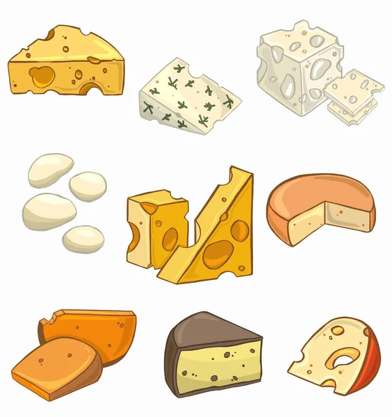 Conjunto Diferentes Tipos Queso Ilustración Vectorial — Archivo Imágenes Vectoriales