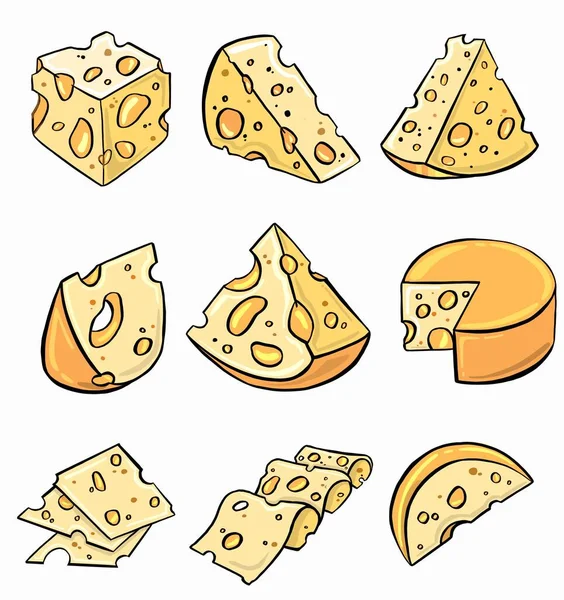 Variedades de queijo. Conjunto de ícones vetoriais de design plano. — Vetor de Stock
