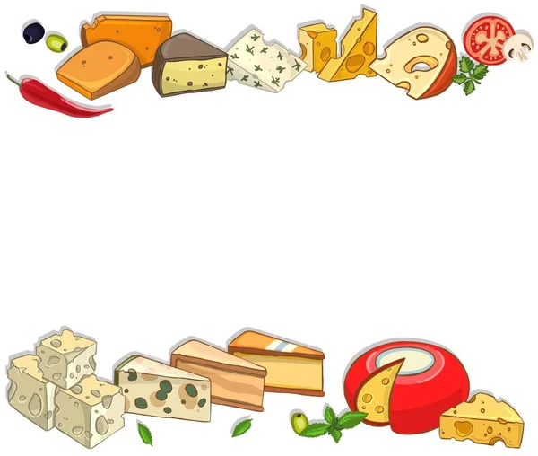 Modello Design Del Formaggio Illustrazione Latticini Disegnati Mano Banner Diversi — Foto Stock