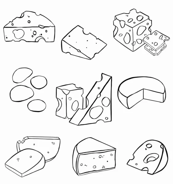Cheese Flat Line Icons Set Parmesan Mozzarella Dutch Ricotta Butter — Stock Photo, Image