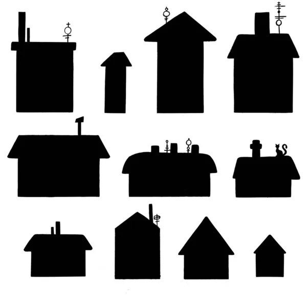 Set House Icons Town Symbol Icon Illustration — Stock Vector