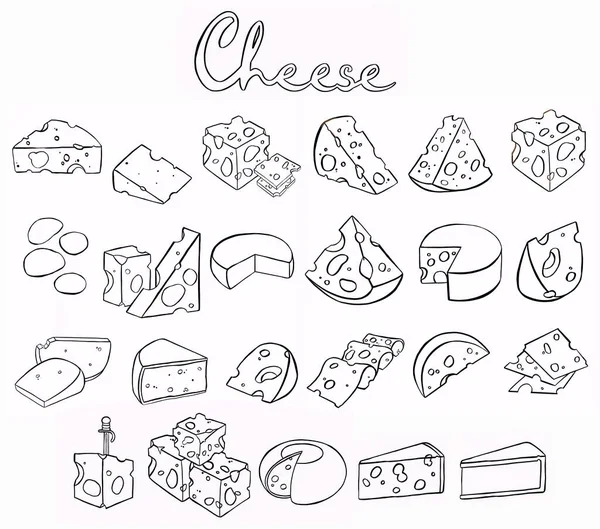 Sýr Izolovaný Bílém Pozadí Ručně Kreslený Sýr Obrys Ilustrace Skica — Stock fotografie