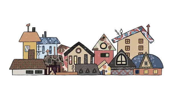 城市建筑房屋看天际线背景房地产可爱的城镇概念横向横幅平面插图 高质量的例证 — 图库照片