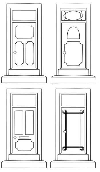 Set Icone Lineari Porte Diverse Illustrazione Vettoriale — Vettoriale Stock