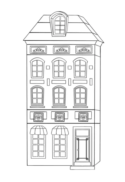 Ett Tvåvåningshus Med Tegelvägg Och Röd Kakel Ingången Till Huset — Stock vektor