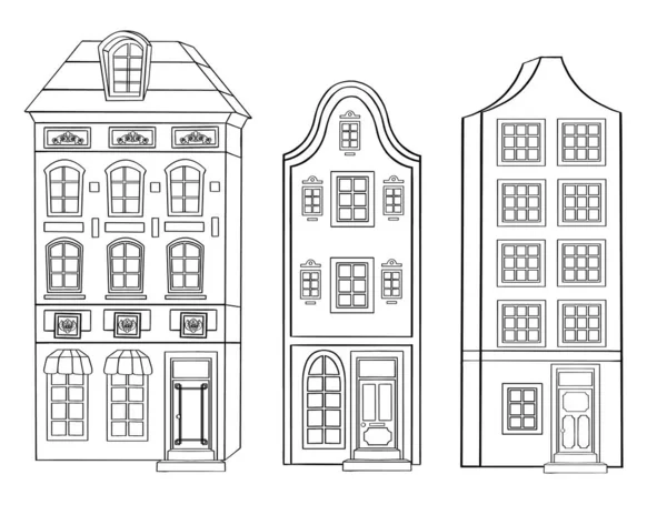 Ensemble Bâtiments Maisons Esquissées Ensemble Symbole Icône Illustration Haute Qualité — Photo