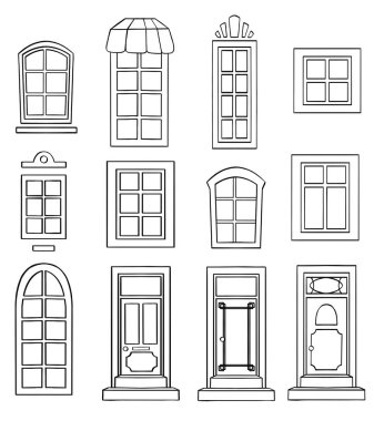 Beyaz üzerine izole edilmiş siyah pencere simgeleri. Yüksek kaliteli illüstrasyon