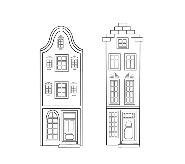 Contour Oude Huis Stad Reizen Europa Kleurboek Hoge Kwaliteit Illustratie — Stockfoto