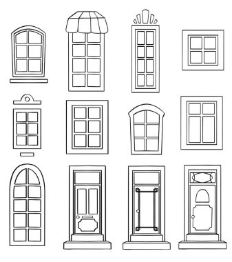 Beyaz üzerine izole edilmiş siyah pencere simgeleri